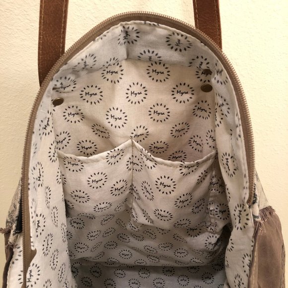 Myra™ Upcycled Canvas and Cowhide Weekender Bag - Picture 9 of 13
